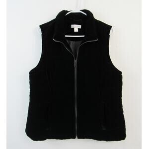 Christopher & Banks XL Black Velvet Puffer Zipper Vest Contemporary Casual
